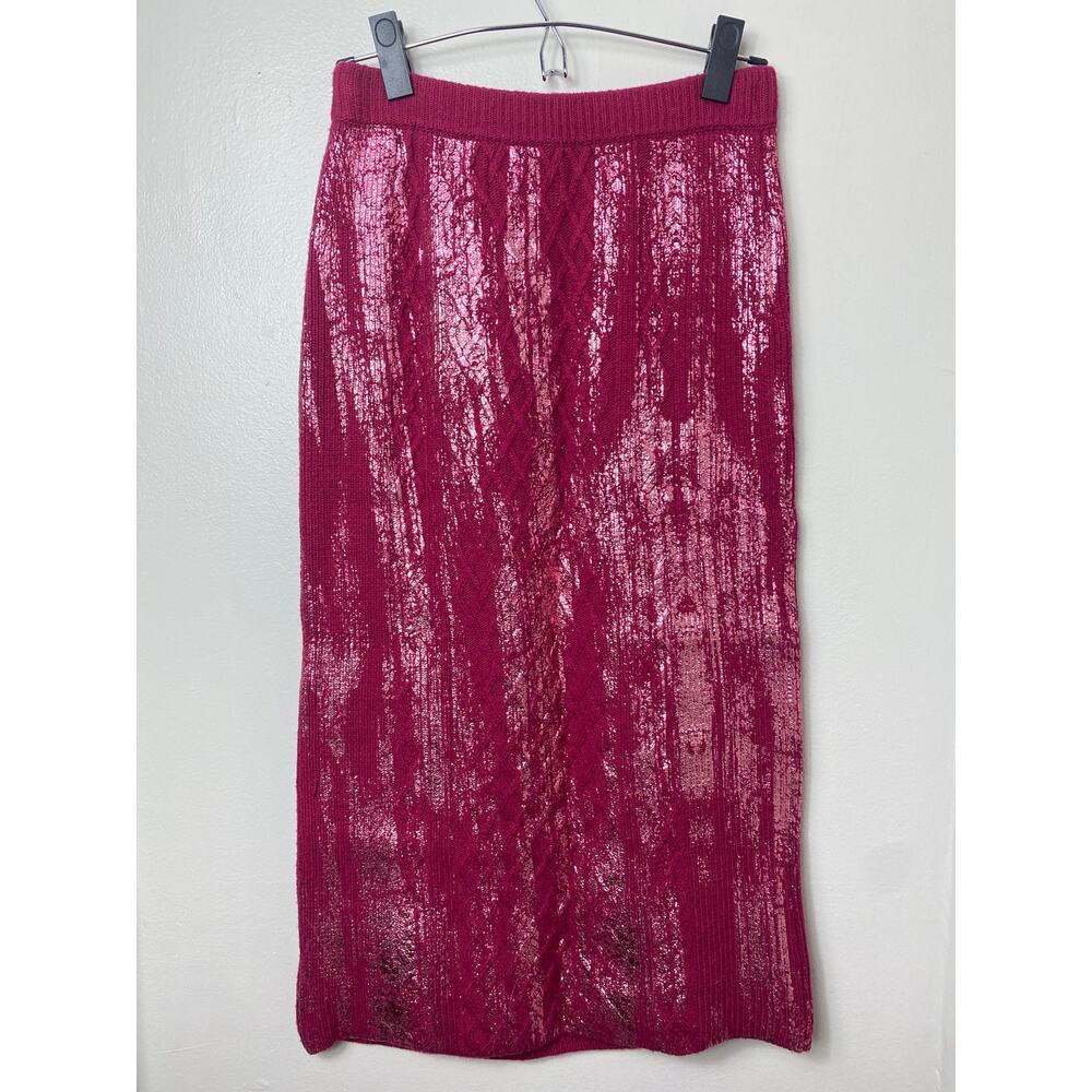 NEW ANTHROPOLOGIE SKIRT KNIT BURGUNDY RED METALLIC FESTIVE PARTY WOOL ALPACA - Picture 5 of 13